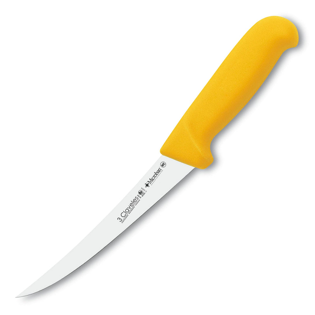 3 Claveles Proflex - Cuchillo Profesional Deshuesador Semi-Flexible Curvo 15 cm Microban. Amarillo