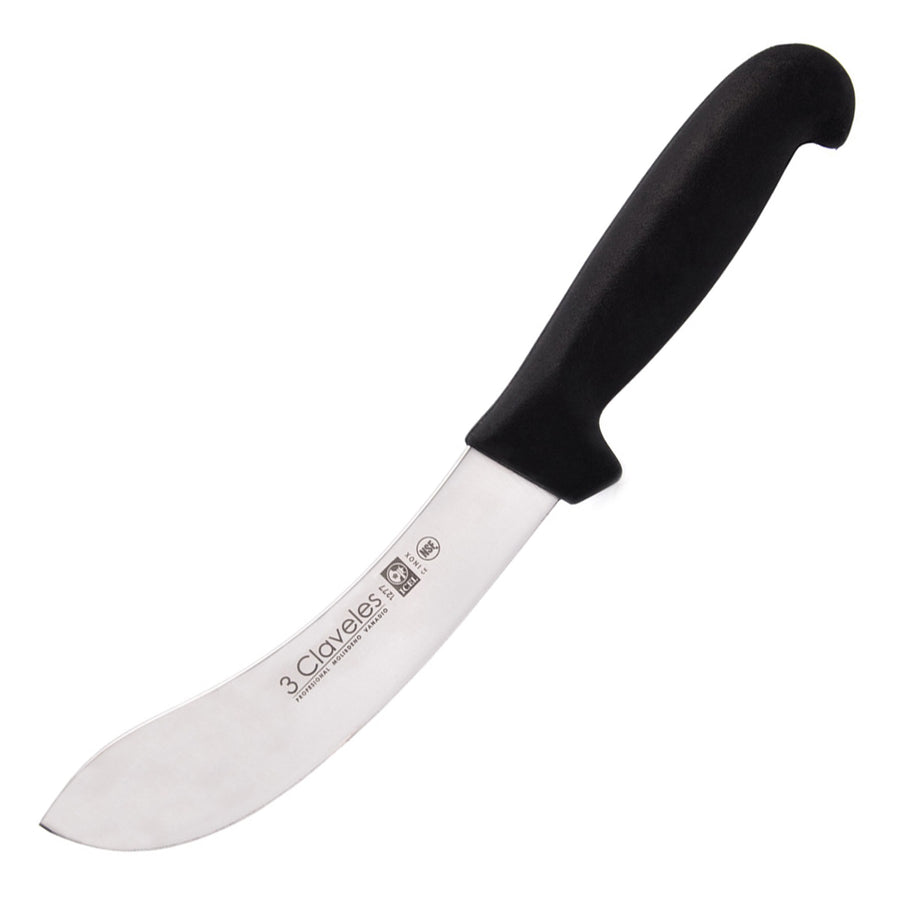 3 Claveles Proflex - Cuchillo Profesional para Despellejar Curvo 16 cm Microban. Negro