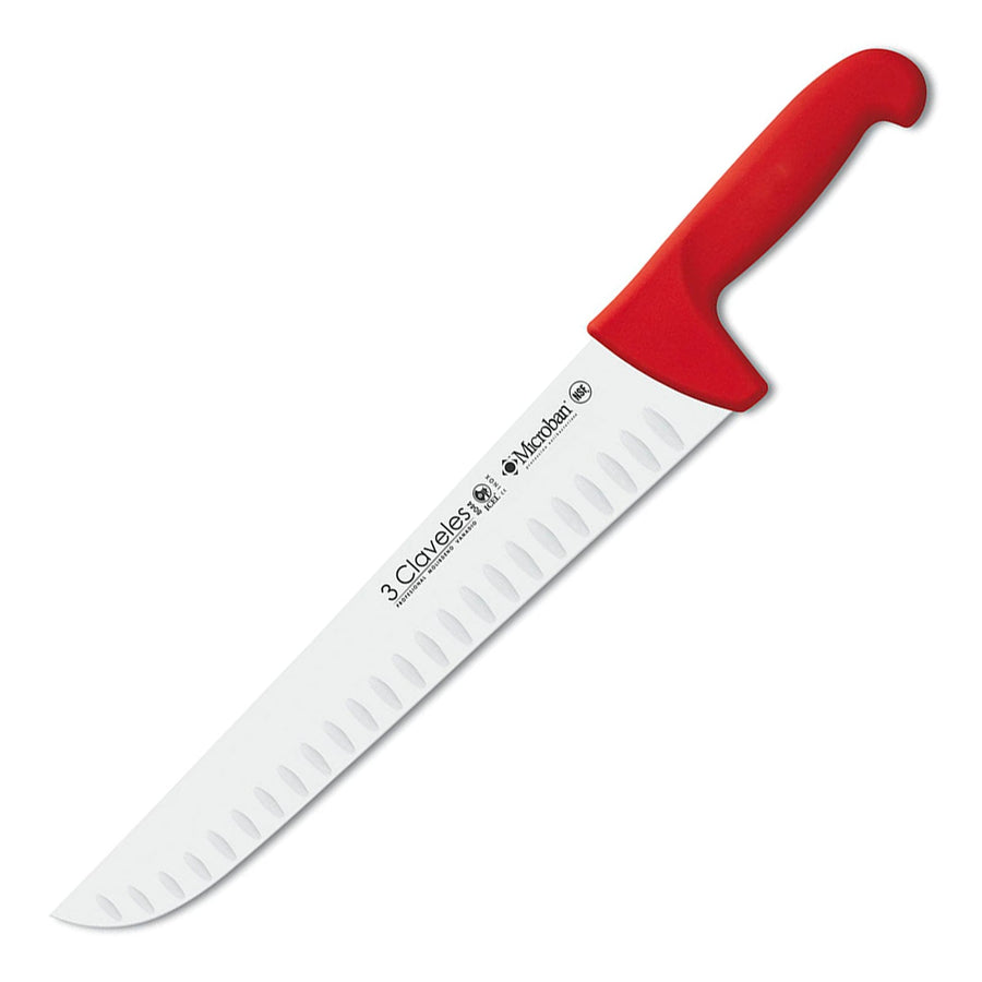 3 Claveles Proflex - Cuchillo Profesional Carnicero Alveolado 30 cm Microban. Rojo