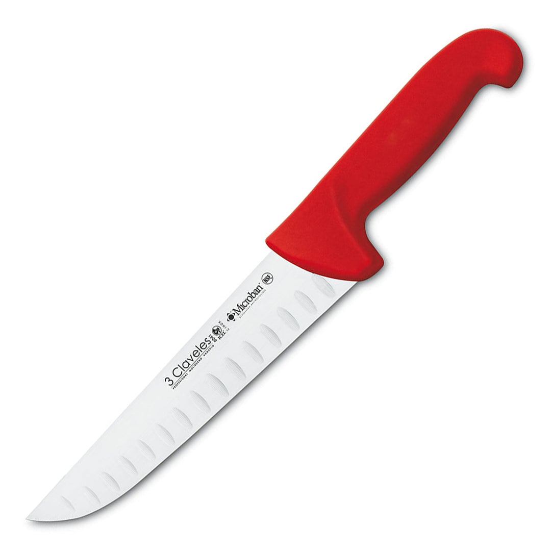 3 Claveles Proflex - Cuchillo Profesional Carnicero Alveolado 20 cm Microban. Rojo