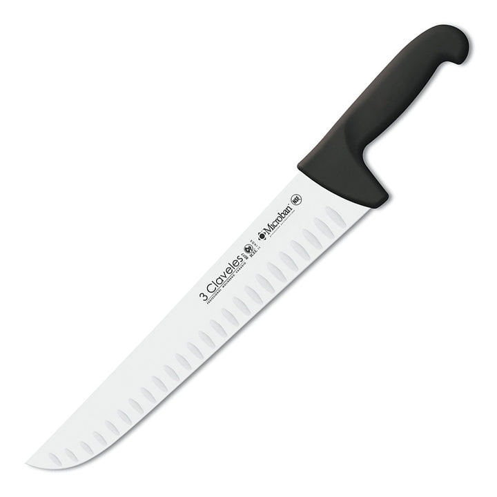 3 Claveles Proflex - Cuchillo Profesional Carnicero Alveolado 30 cm Microban. Negro