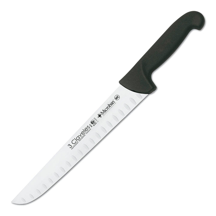 3 Claveles Proflex - Cuchillo Profesional Carnicero Alveolado 26 cm Microban. Negro