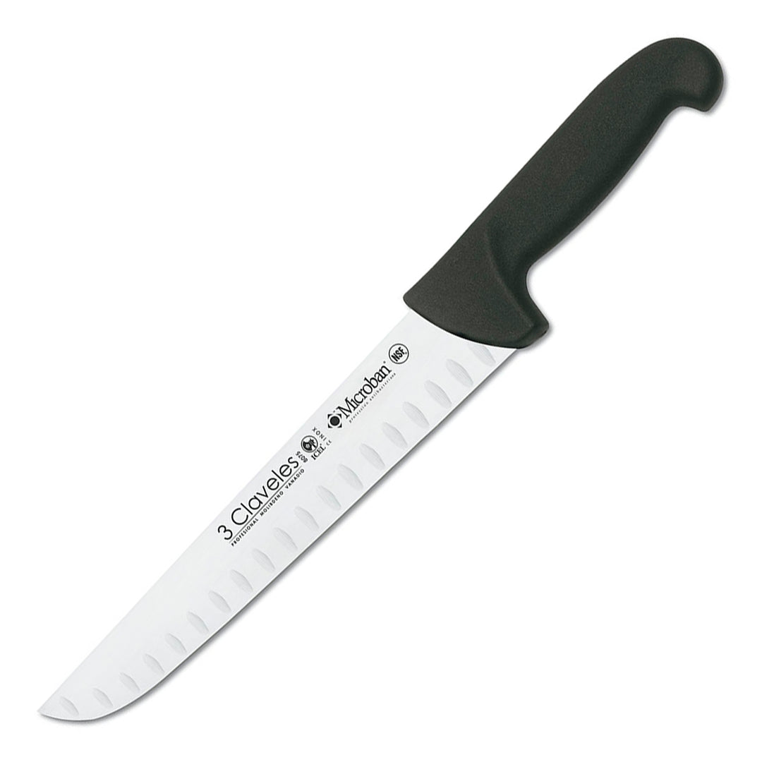 3 Claveles Proflex - Cuchillo Profesional Carnicero Alveolado 24 cm Microban. Negro