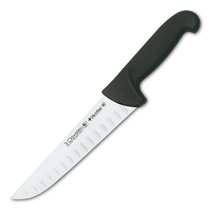 3 Claveles Proflex - Cuchillo Profesional Carnicero Alveolado 20 cm Microban. Negro