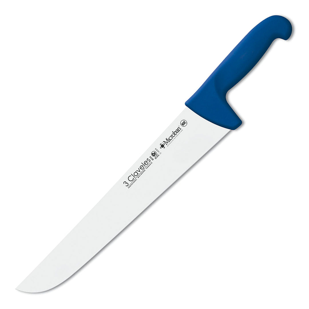 3 Claveles Proflex - Cuchillo Profesional Carnicero Ancho 30 cm Microban. Azul