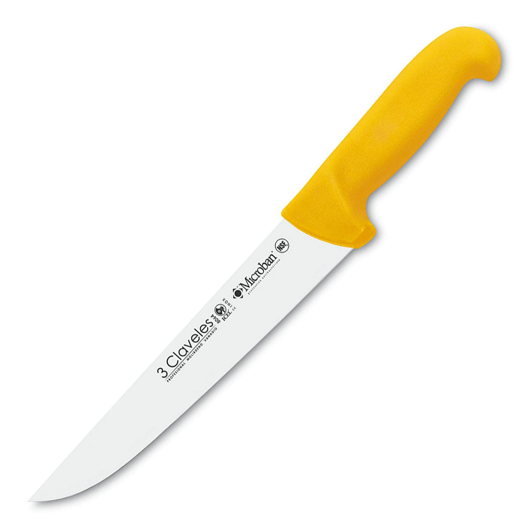 3 Claveles Proflex - Cuchillo Profesional Carnicero Ancho 26 cm Microban. Amarillo