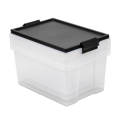 TATAY - Set de 3 Cajas de Ordenación Multiusos 35L 100% Reciclable con Tapa Abatible. Negro