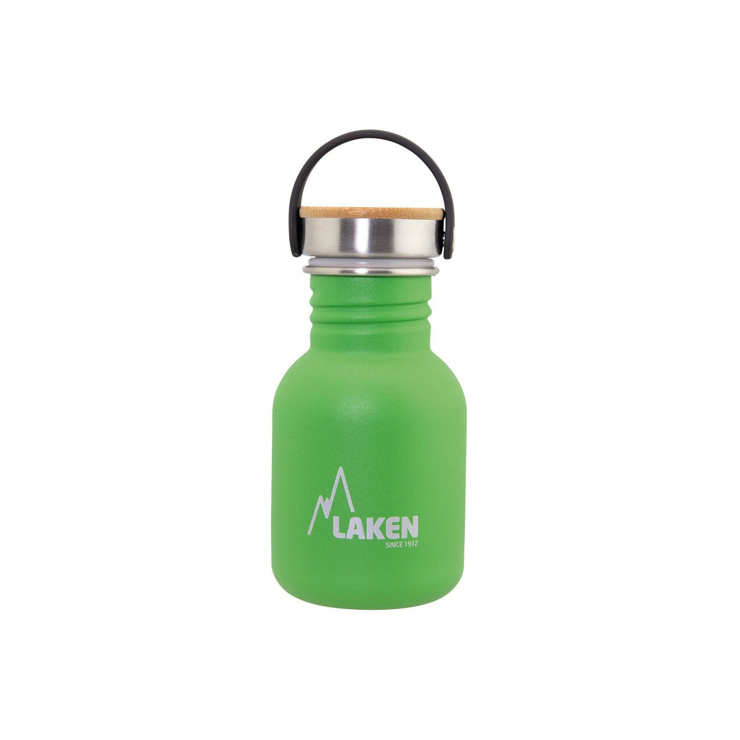 LAKEN Basic Steel Bambú - Botella de Agua 0.35L en Acero Inoxidable con Asa. Verde