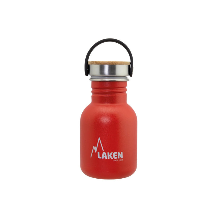 LAKEN Basic Steel Bambú - Botella de Agua 0.35L en Acero Inoxidable con Asa. Rojo