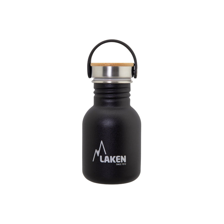 LAKEN Basic Steel Bambú - Botella de Agua 0.35L en Acero Inoxidable con Asa. Negro