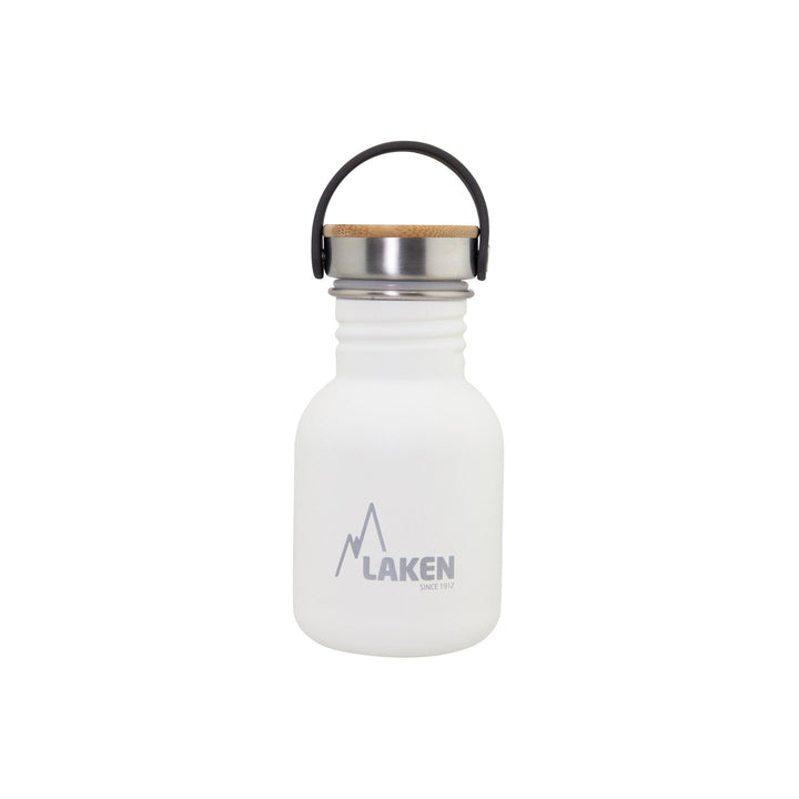 LAKEN Basic Steel Bambú - Botella de Agua 0.35L en Acero Inoxidable con Asa. Blanco