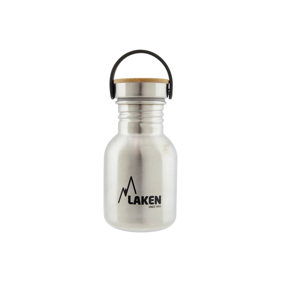 LAKEN Basic Steel Bambú - Botella de Agua 0.35L en Acero Inoxidable con Asa. Plata