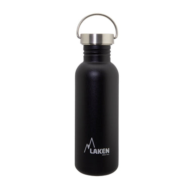 LAKEN Basic Steel Vintage - Botella de Agua 0.75L en Acero Inoxidable con Asa. Negro