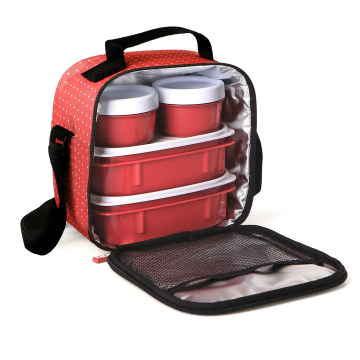 TATAY Urban Food Casual - Bolsa Térmica Porta Alimentos 3L con Recipientes, Dots Rojo