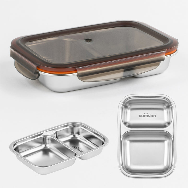 Cuitisan To Go - Recipiente Rectangular de 0.7L con 2 Compartimentos en Acero Apto Microondas