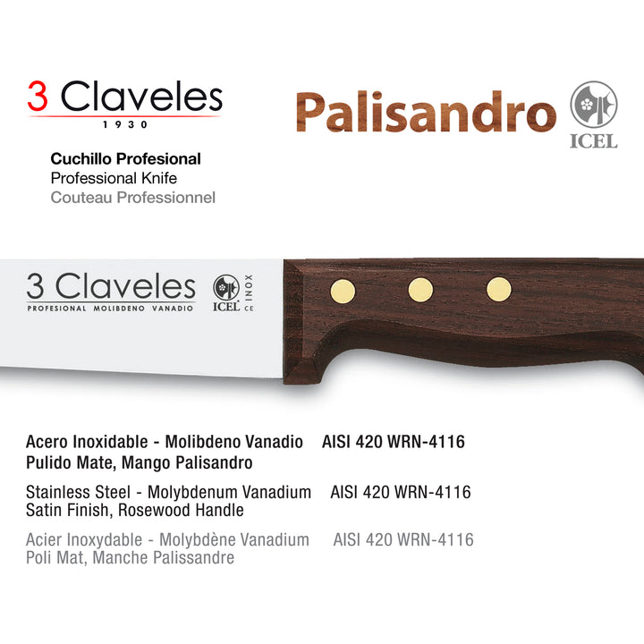 3 Claveles Palosanto - Cuchillo Cocinero 18 cm Acero Inoxidable Mango Palisandro