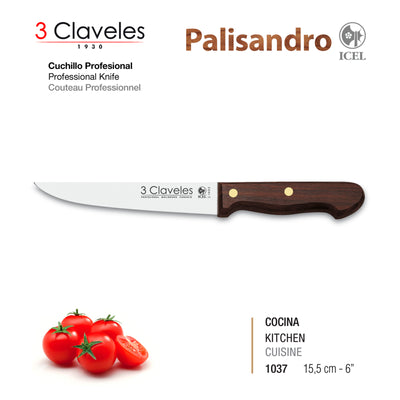 3 Claveles Palosanto - Cuchillo Cocinero 15.5 cm Acero Inoxidable Mango Palisandro