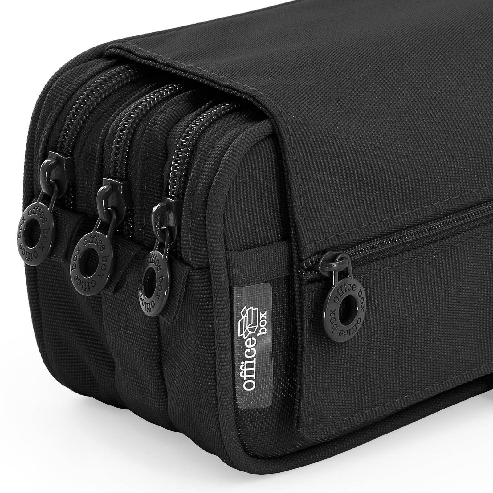 Estuche Escolar Triple Portatodo de Alta Capacidad con Tres Cremalleras. Negro