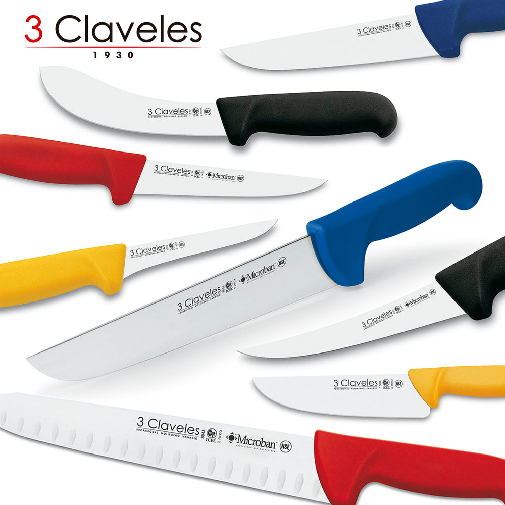 3 Claveles Proflex - Cuchillo Profesional Carnicero Ancho 30 cm Microban. Negro