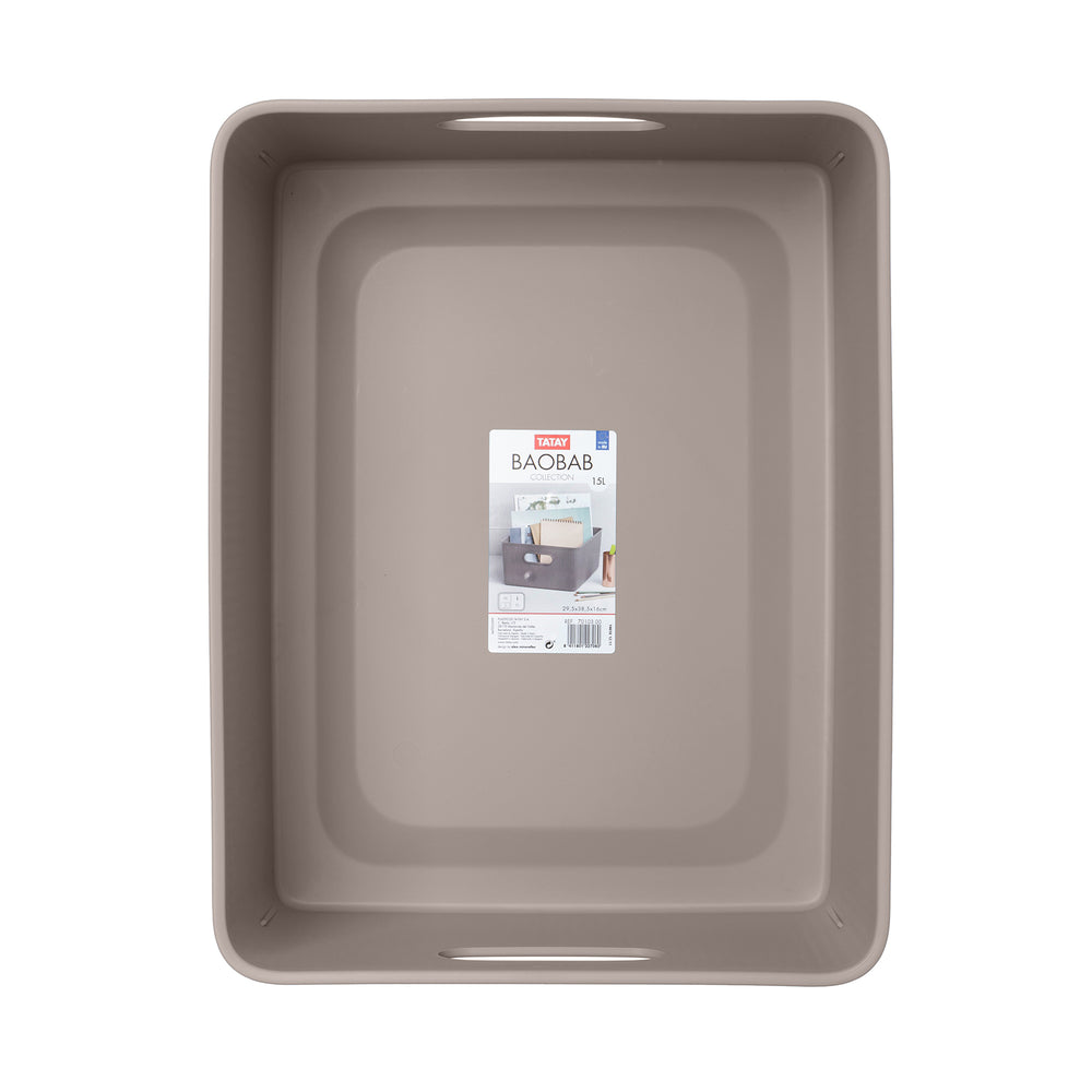 TATAY Baobab - Lote de 2 Cajas Organizadoras 15L con Tapa en Plástico PP05. Taupe