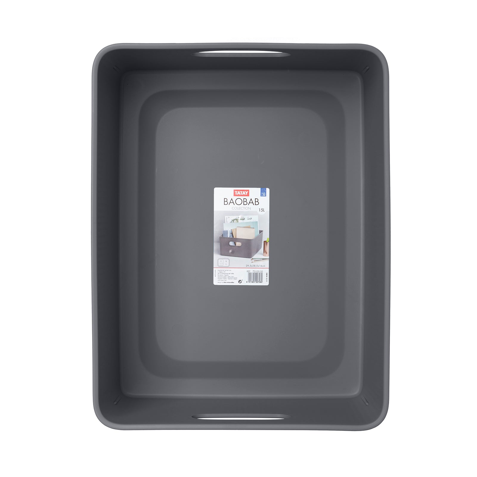 TATAY Baobab - Lote de 2 Cajas Organizadoras 15L con Tapa en Plástico PP05. Gris Antracita