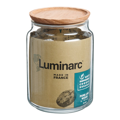 Luminarc Pure Jar - Bote Hermético Redondo de 2L en Vidrio con Tapa de Madera