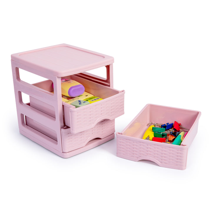 Plastic Forte - Cajonera Pequeña Turia Mimbre en Plástico. Colección Rattan Rosa