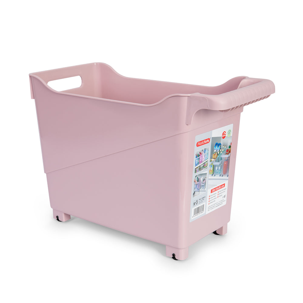 Plastic Forte - Cesta Organizadora con Ruedas Nº 3. Ideal Bajo Fregadero. Rosa