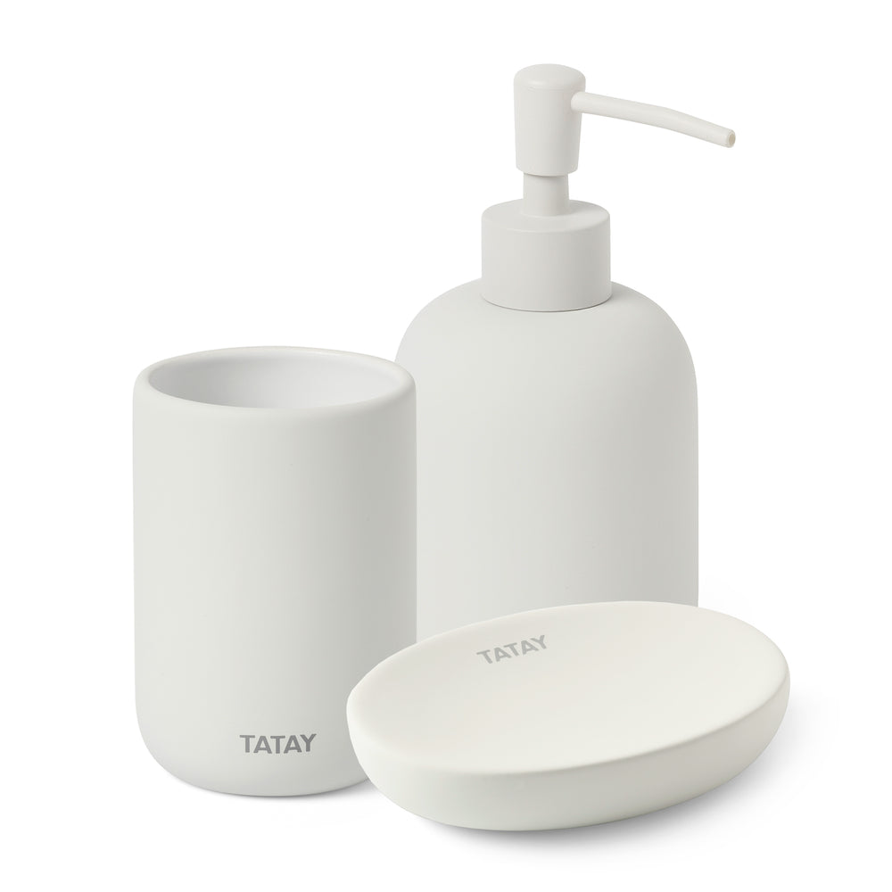 TATAY Soft - Vaso Porta Cepillos de Baño en Cerámica con Tacto Suave. Blanco