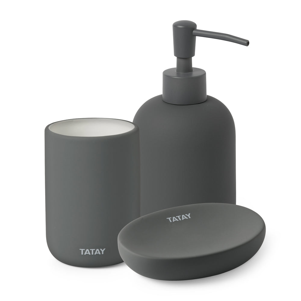 TATAY Soft - Vaso Porta Cepillos de Baño en Cerámica con Tacto Suave. Gris Antracita