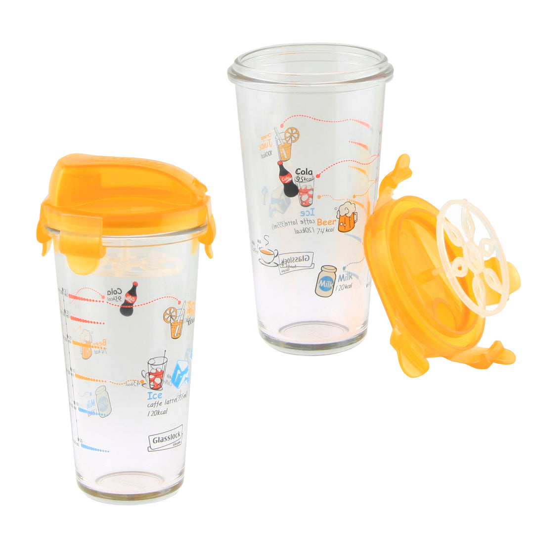 Glasslock Shaker - Vaso Mezclador 450 ml en Vidrio Templado con Tapa. Amarillo