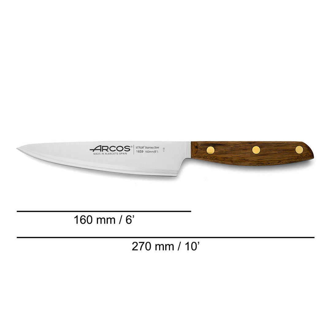 ARCOS Nórdika - Cuchillo Cocinero 16 cm Acero Inoxidable Nitrum. Mango de Ovengkol