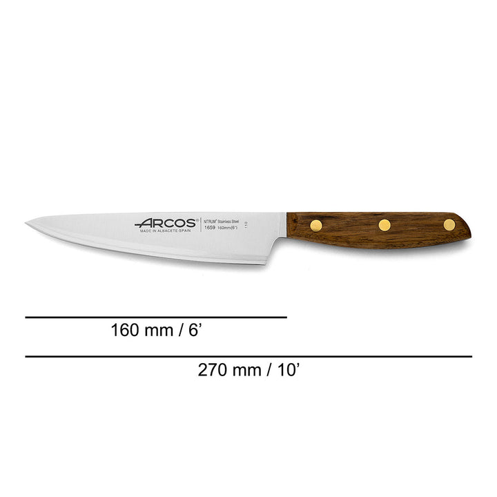 ARCOS Nórdika - Cuchillo Cocinero 16 cm Acero Inoxidable Nitrum. Mango de Ovengkol