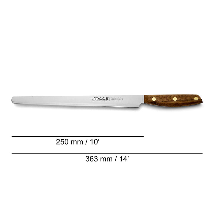 ARCOS Nórdika - Cuchillo Jamonero 25 cm Acero Inoxidable Nitrum. Mango de Ovengkol