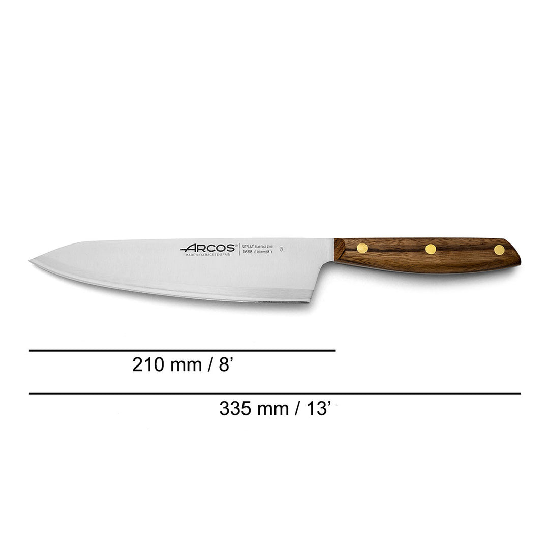 ARCOS Nórdika - Cuchillo Cocinero 21 cm Acero Inoxidable Nitrum. Mango de Ovengkol