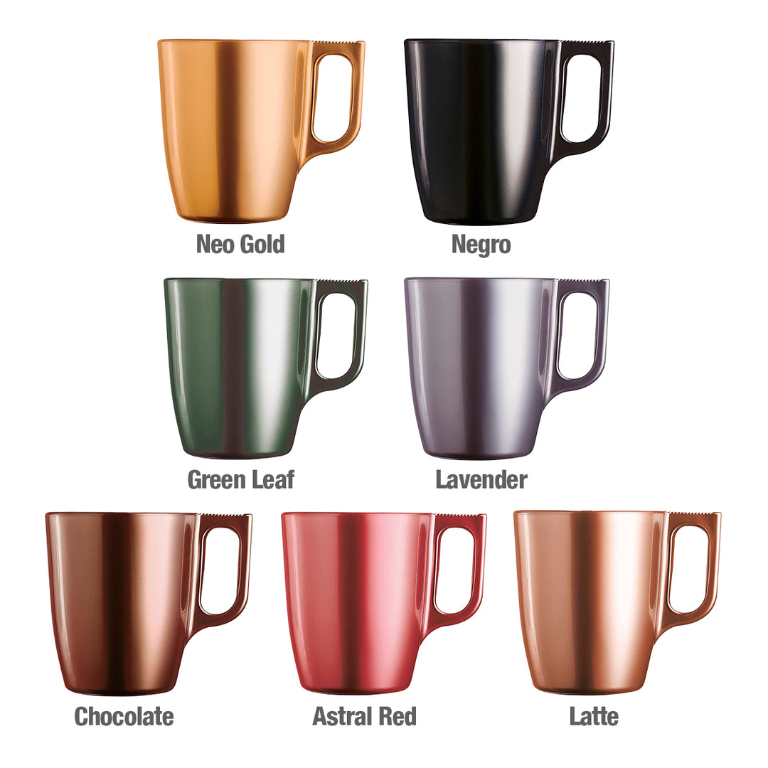 Luminarc Flashy - Juego de 4 Tazas de Desayuno de 25 cl en Vidrio Templado. Green Leaf