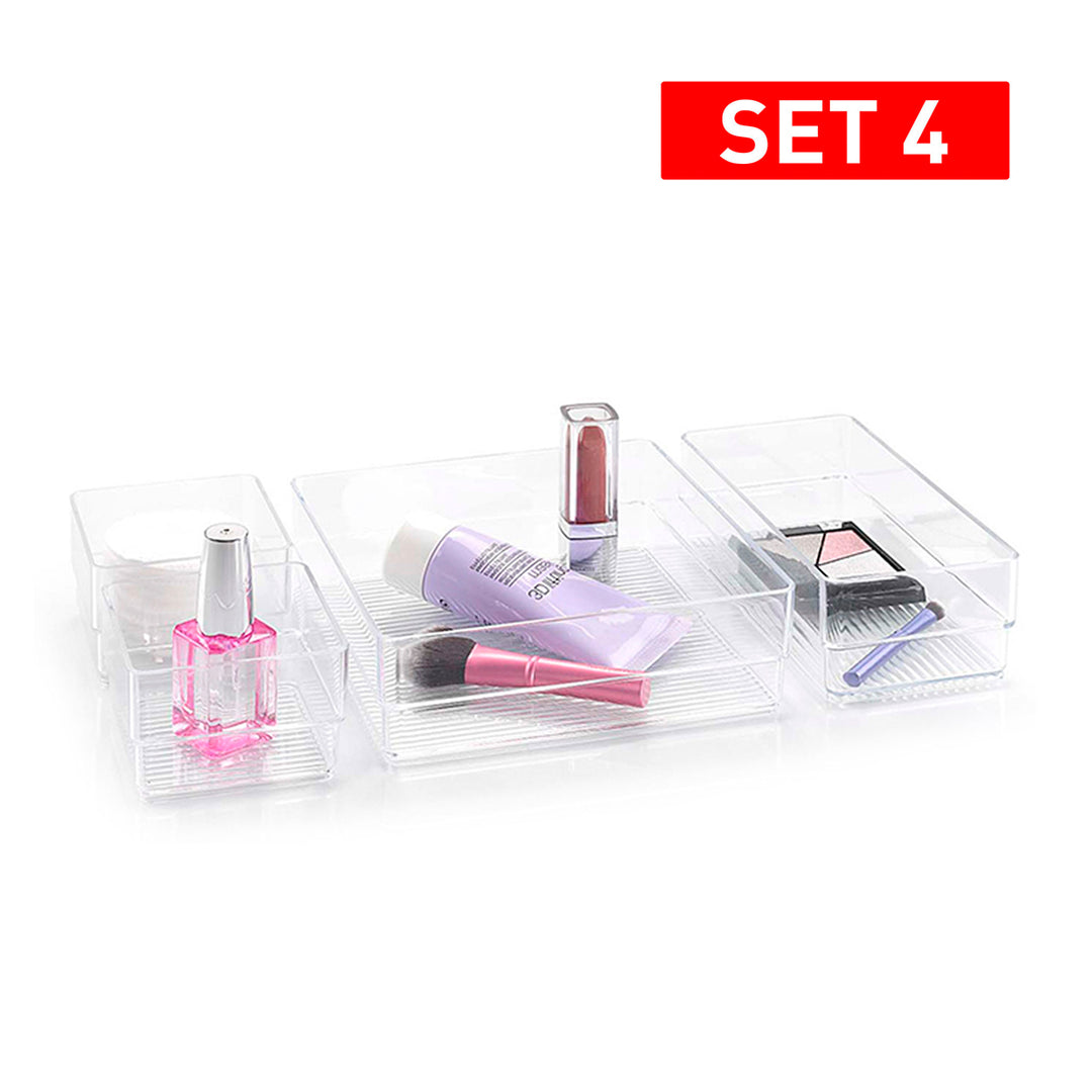 Plastic Forte - Set de 4 Bandejas Organizadoras Transparentes para Cajones. Ideal Baño