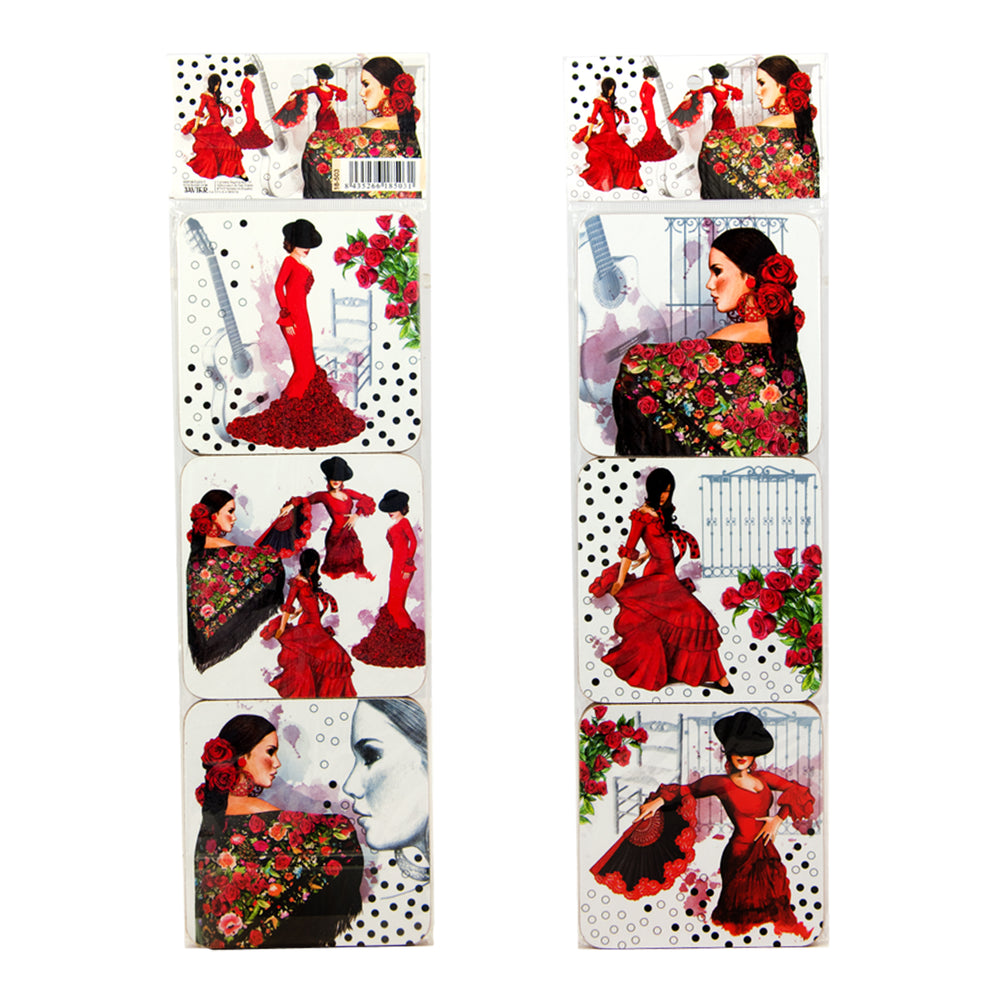 JAVIER Flamenca - Set de 6 Posavasos Cuadrados en Madera y Corcho