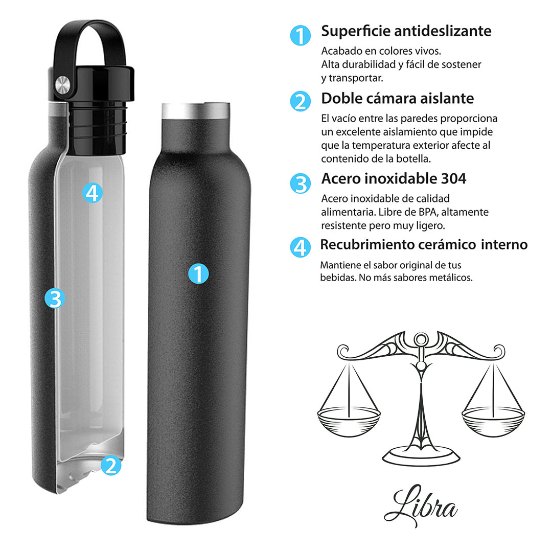 Runbott Zodiac - Botella Térmica Sport de 0.6L con Interior Cerámico. Libra Lila