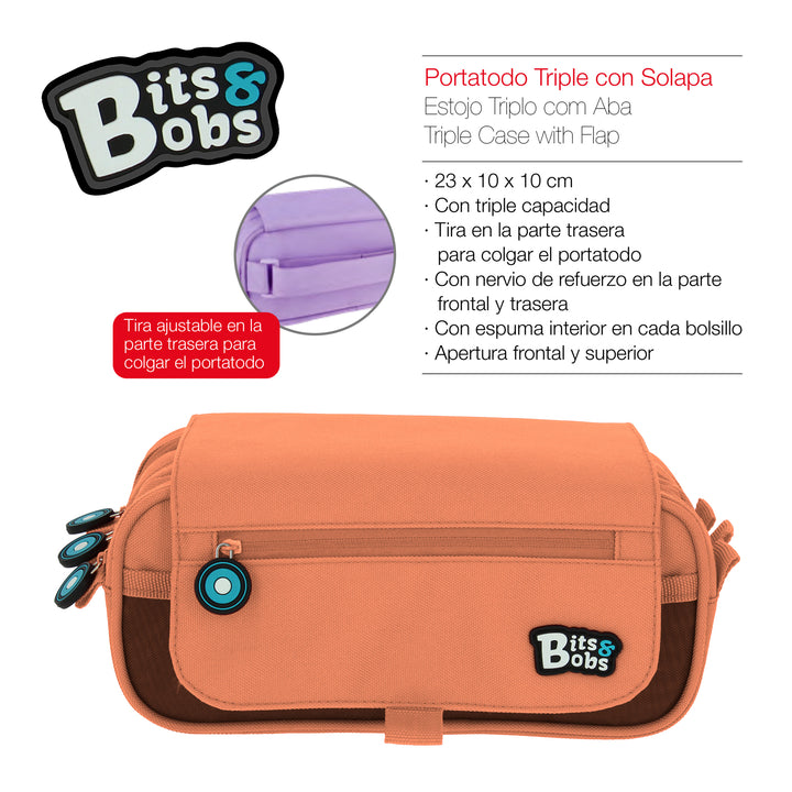 ColePack BitsBobs - Estuche Triple de 3 Cremalleras con Material Escolar Incluido. Coral