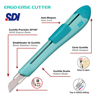 SDI Ergo Ease - Cutter Suave y Ergonómico con 10 Cuchillas de Recambio. Rosa