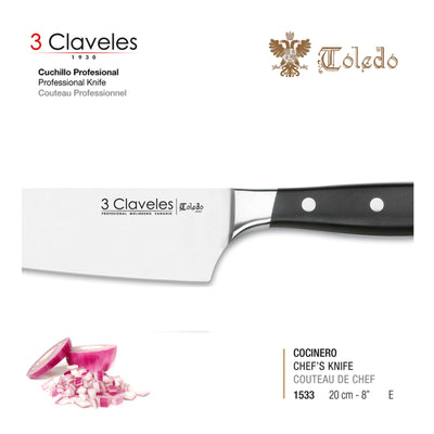 3 Claveles Toledo - Juego de 5 Cuchillos Forjados en Acero Inoxidable con Pinzas Jamón 14 cm