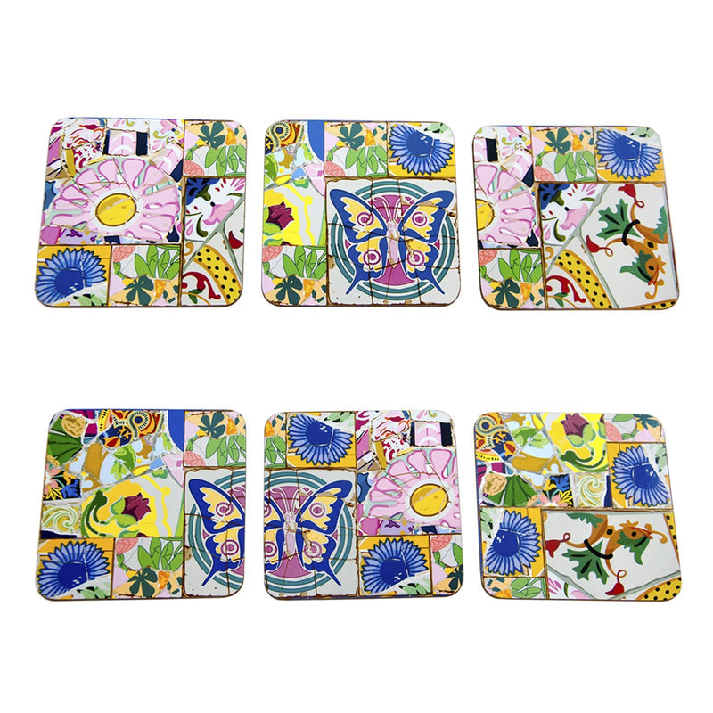 JAVIER Mosaico - Set de 6 Posavasos Cuadrados en Madera y Corcho