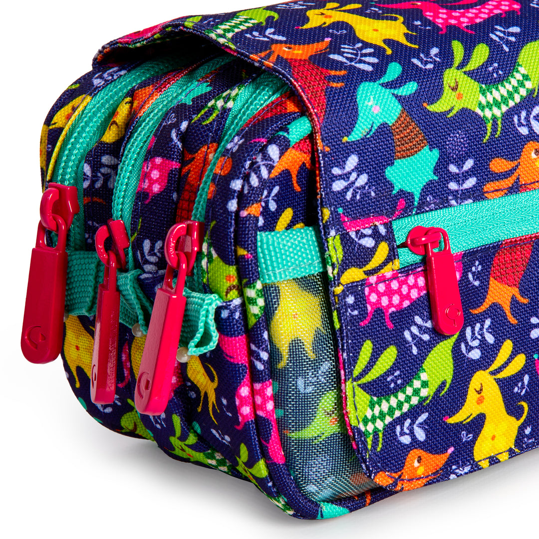 ColePack Design - Estuche Triple de 3 Cremalleras con Material Escolar Incluido. Dogs Party