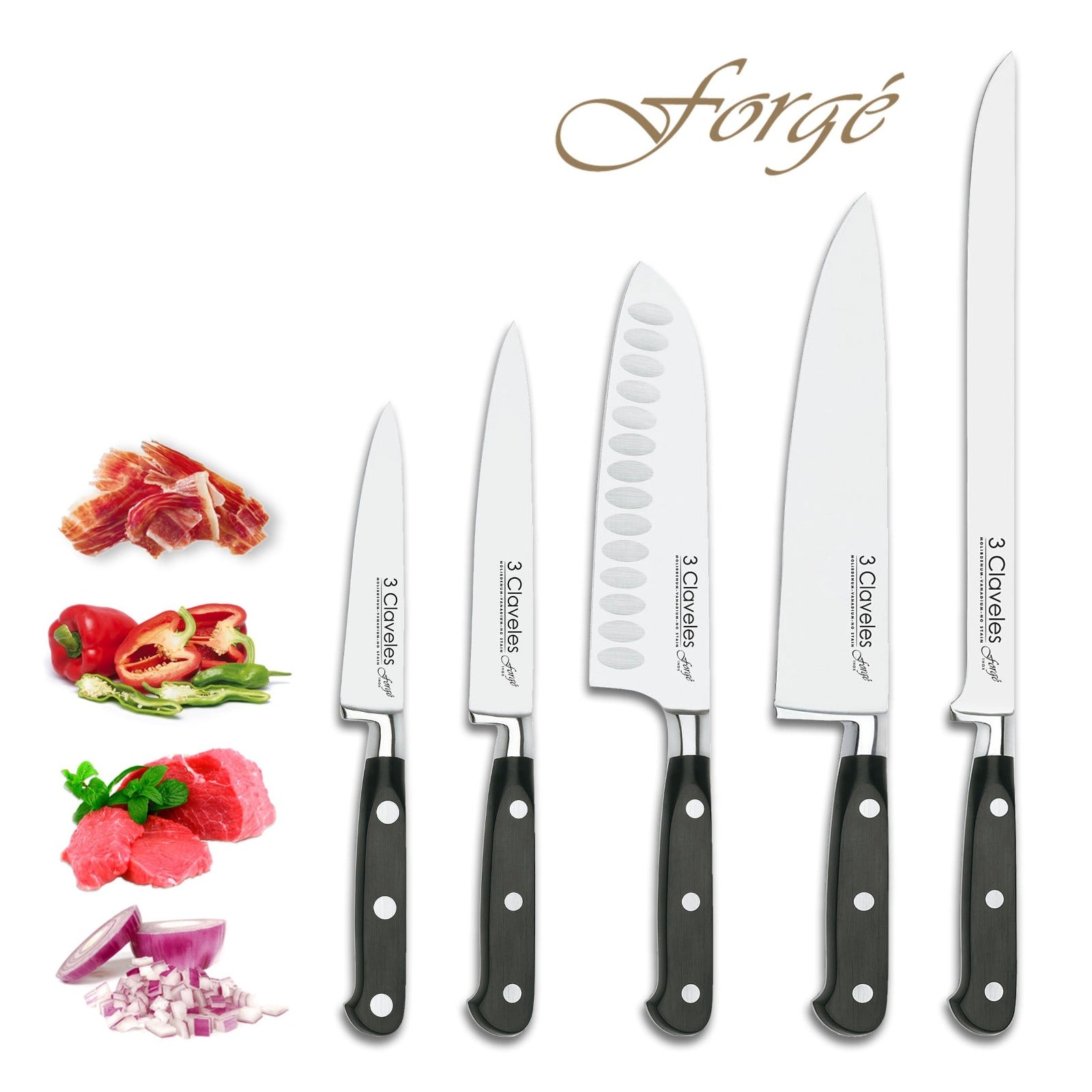 3 Claveles Forgé - Cuchillo Salmón y Jamon Profesional 30 cm Acero Inoxidable