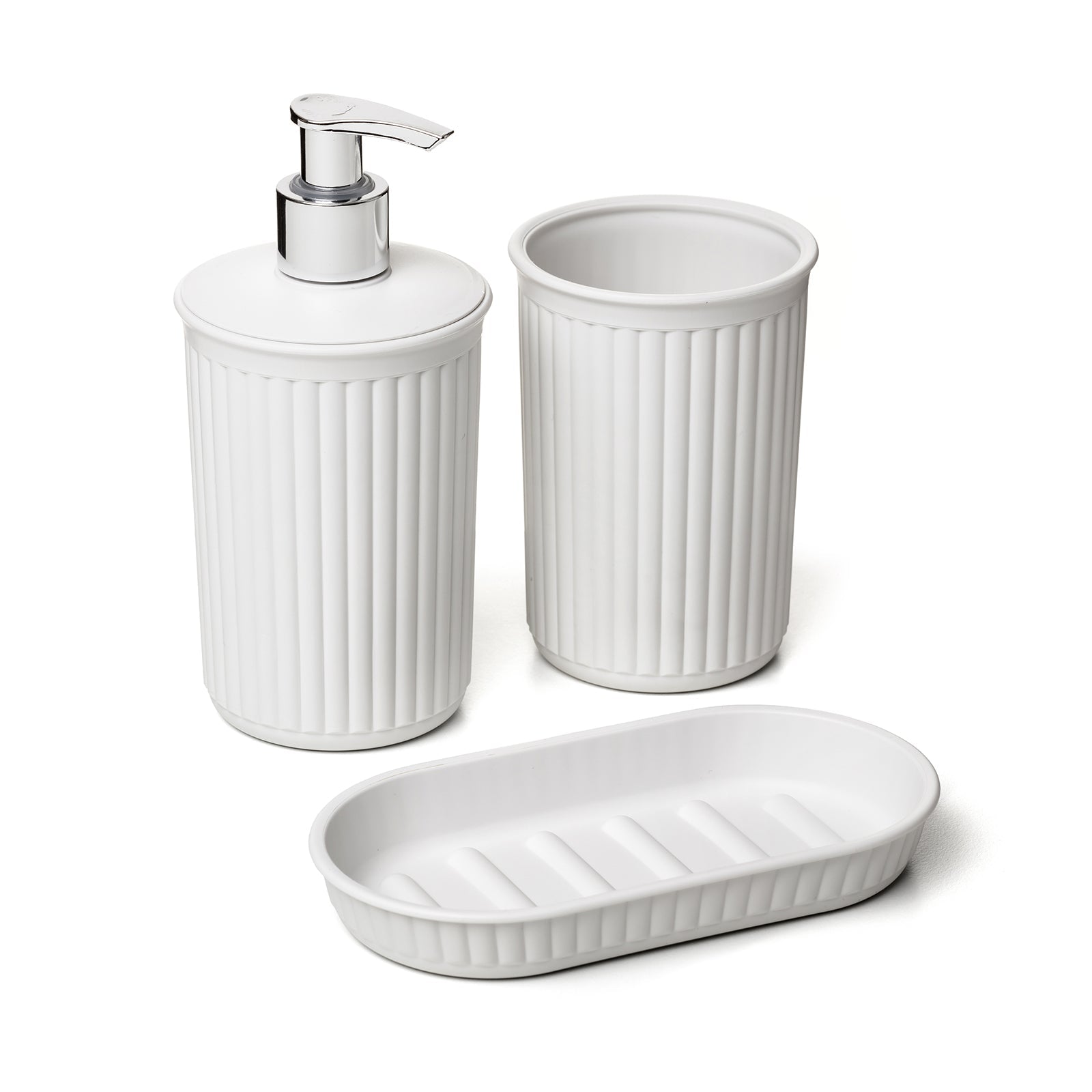 TATAY Baobab - Set de Baño de 3 Piezas, Plástico PP05, Blanco Pergamon