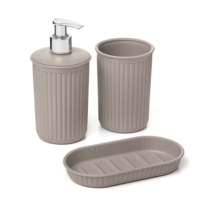 TATAY Baobab - Set de Baño de 3 Piezas, Plástico PP05, Taupe