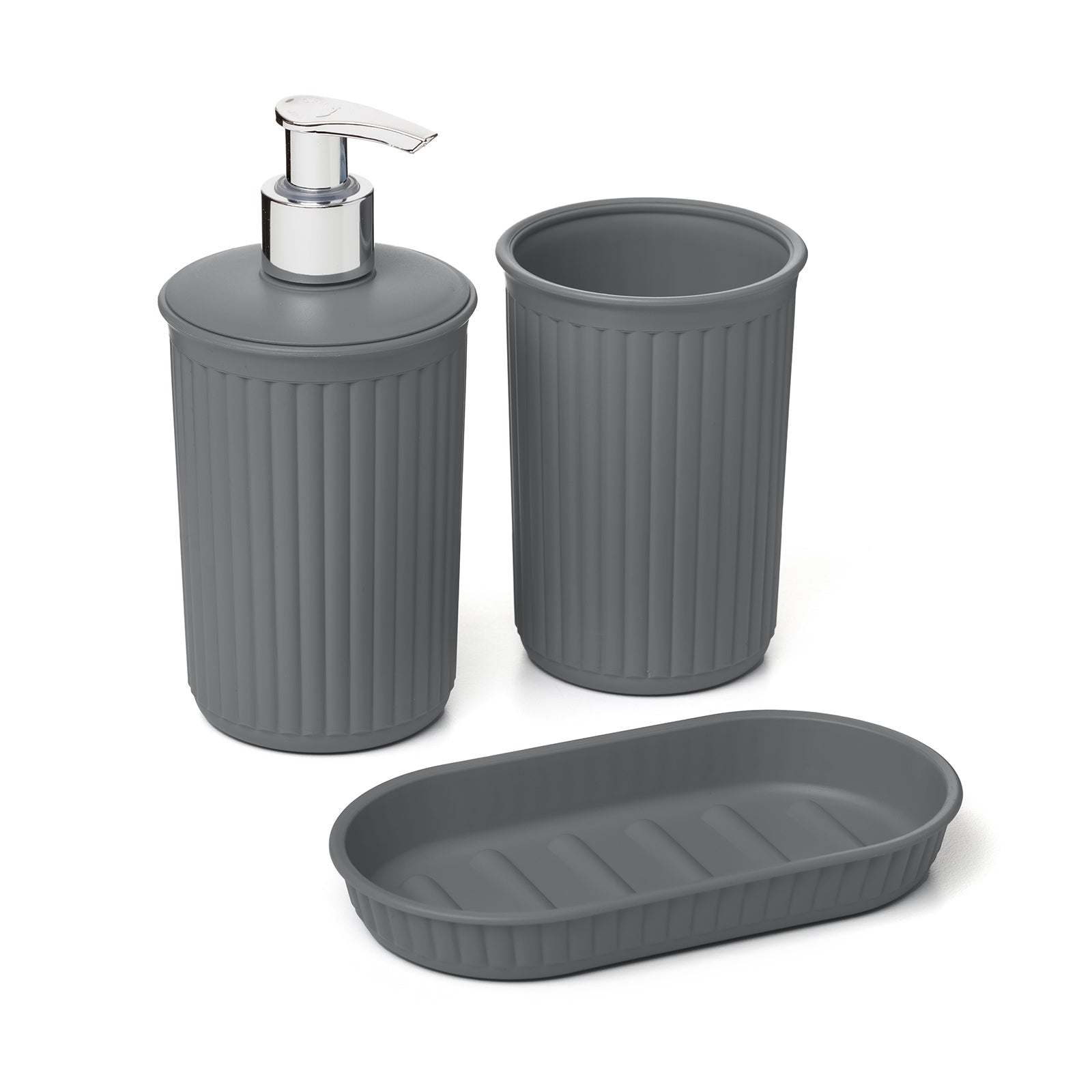 TATAY Baobab - Pack de Baño de 3 Piezas en Plástico PP05. Gris Antracita