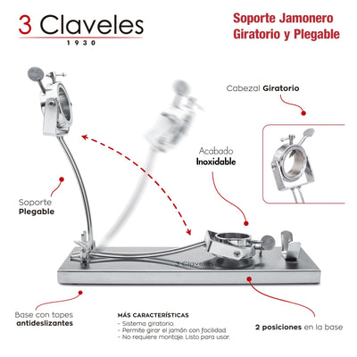 Claveles 01737 - Kit Soporte Jamonero Plegable Inox., Cuchillo, Deshuesador, Pinzas y Funda