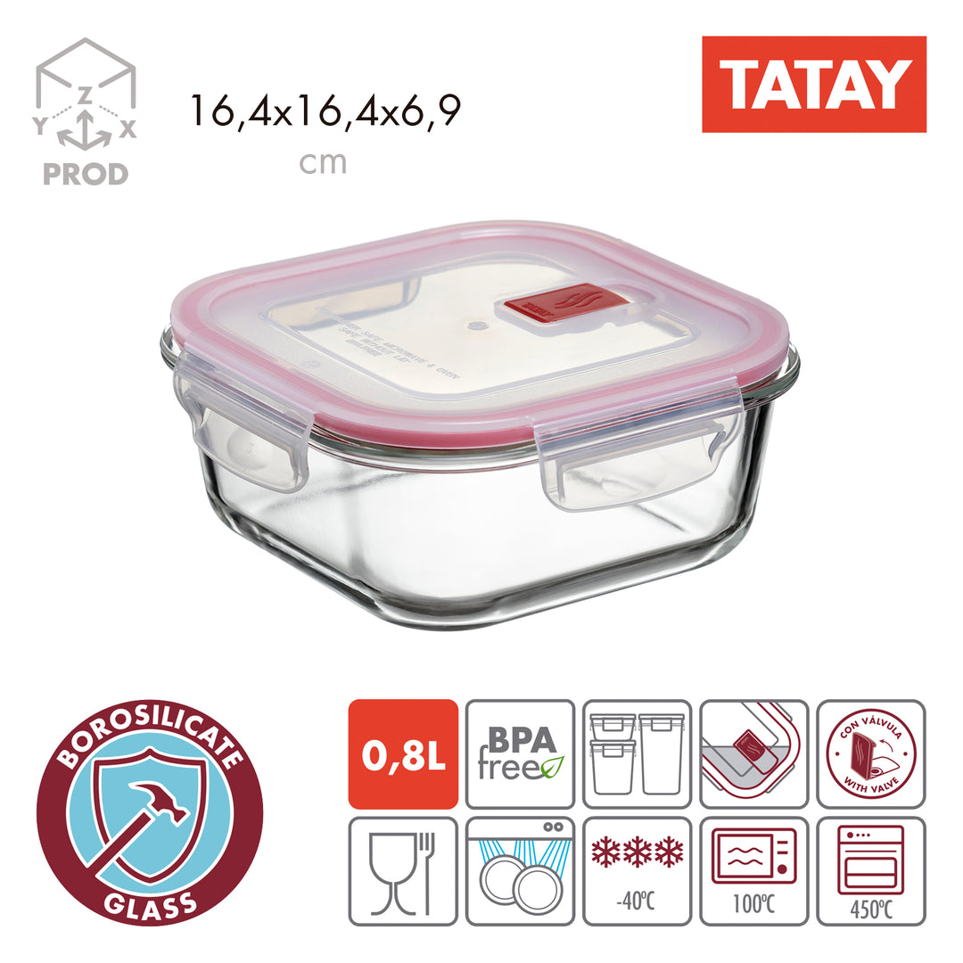 TATAY Cook & Eat - Set de 3 Recipientes en Vidrio Borosilicato. Aptos Horno